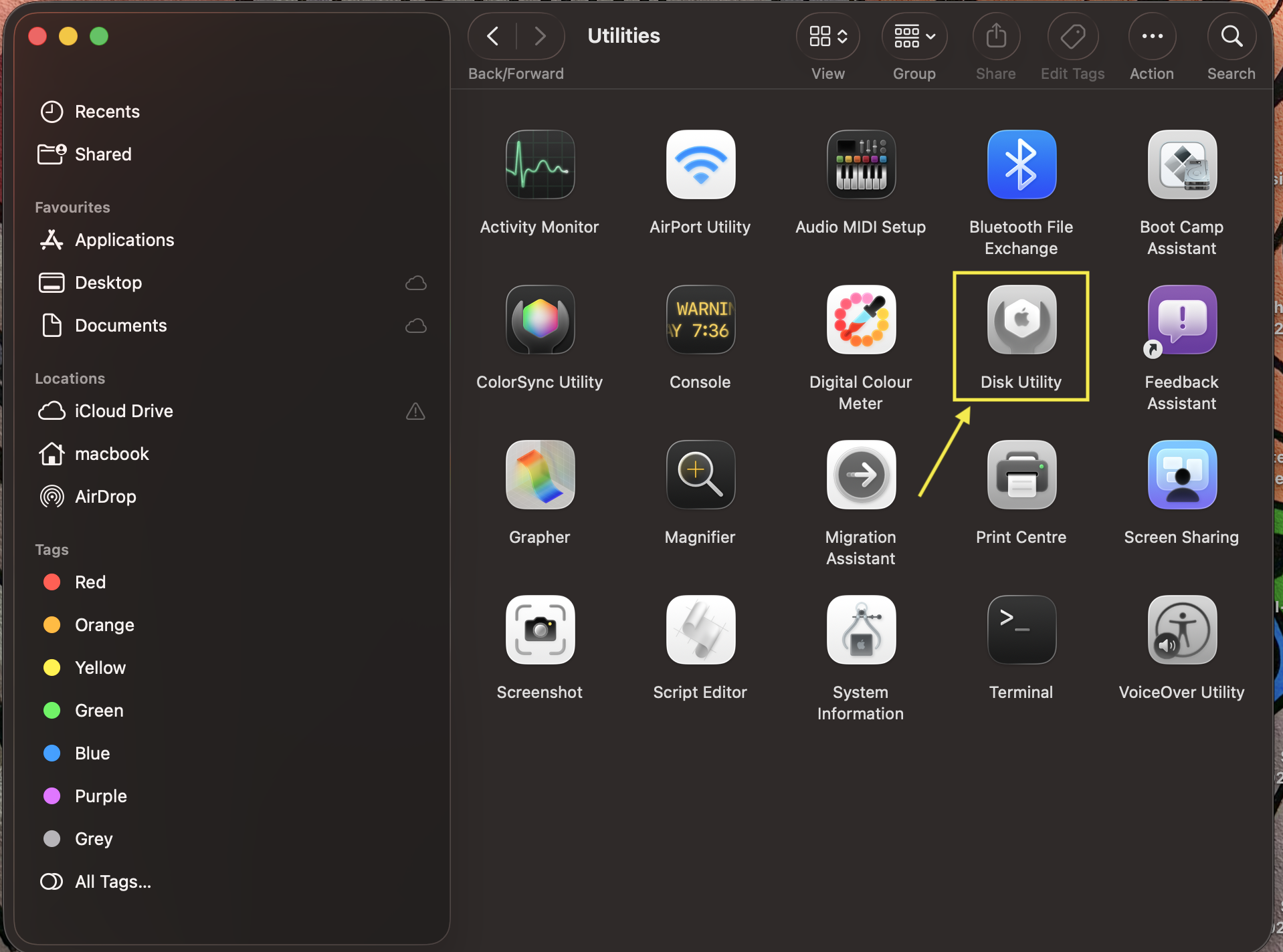 Open Applications > Utilities > Disk Utility